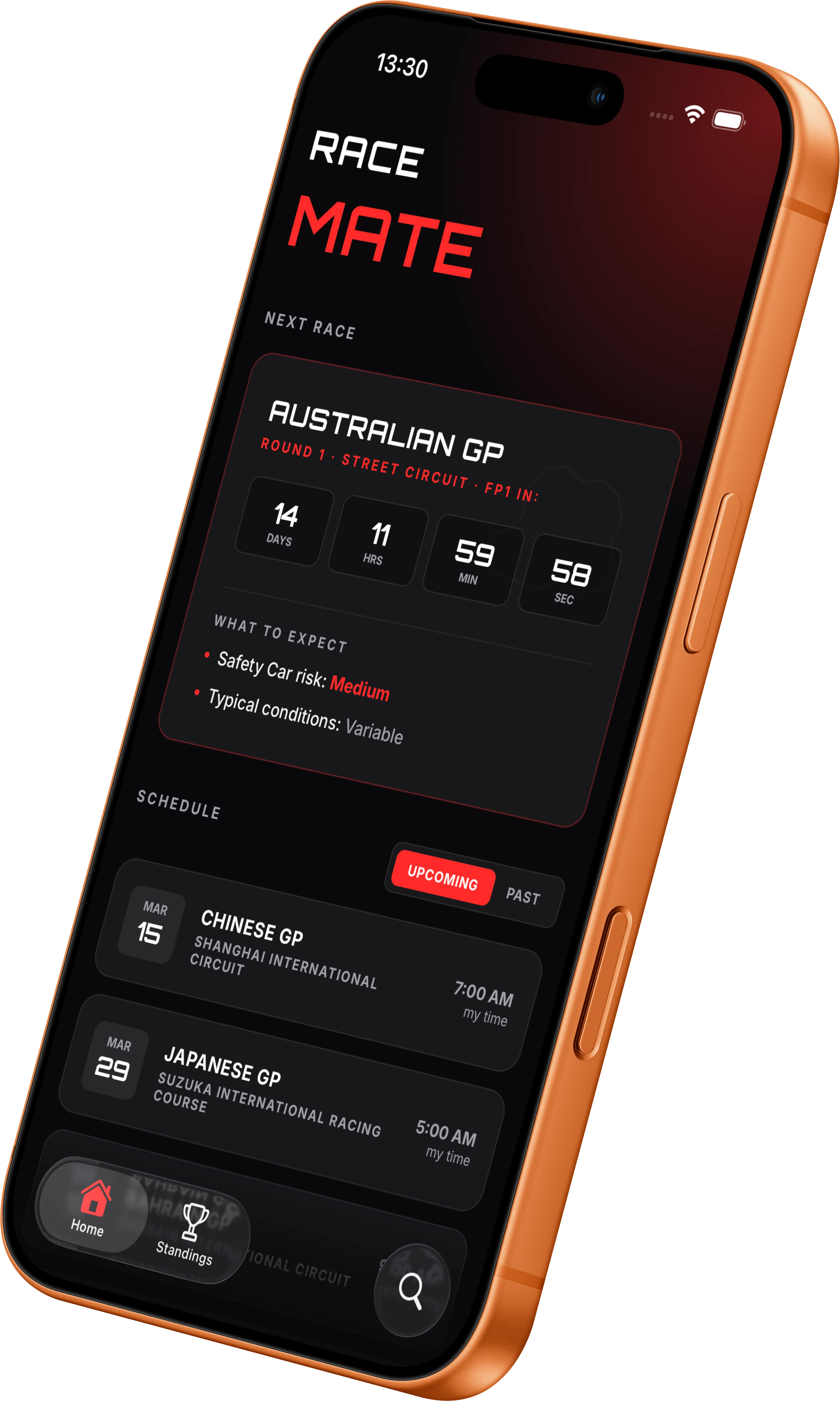 RaceMate app on iPhone